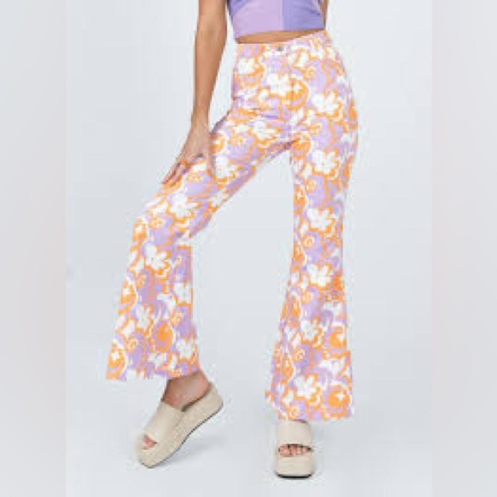 Princess Polly retro print flare jeans women’s size 2 multicolor funky casual